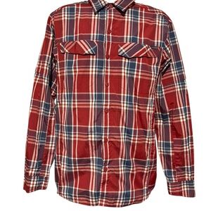 Men’s Columbia Red and Blue Plaid Casual 2 Pocket Button Down Shirt Size L